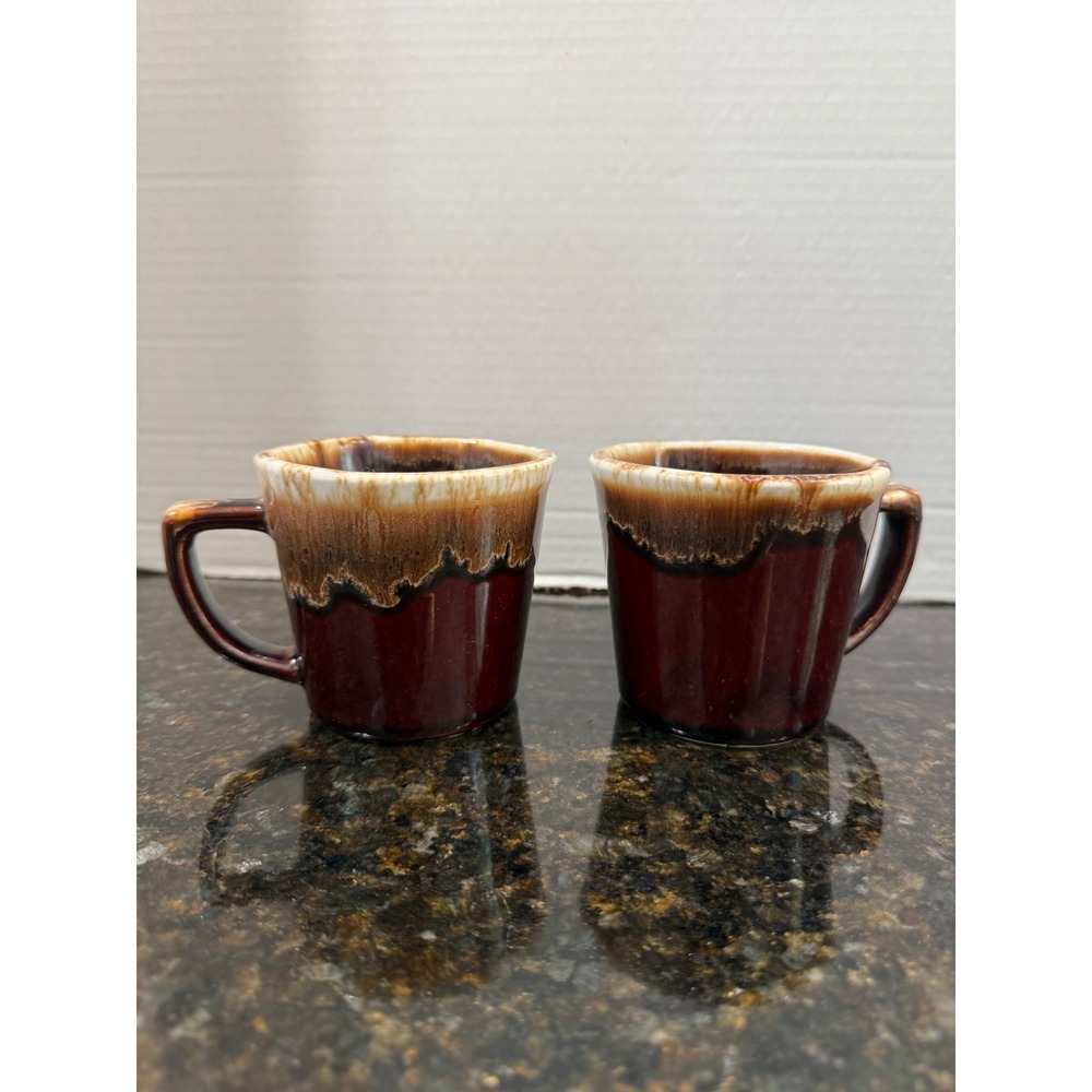 Vintage McCoy Pottery Brown Drip Glaze Coffee Mugs Set of 2 USA 6oz Ceramic Cups